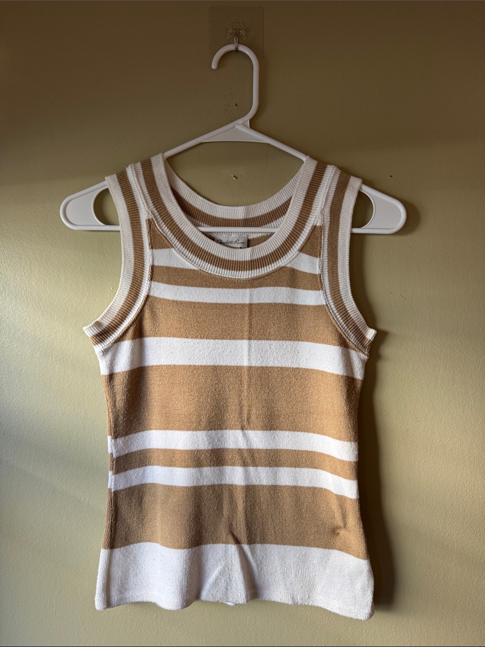 Charlotte Russe Cream and Tan Striped Ribbed Tank